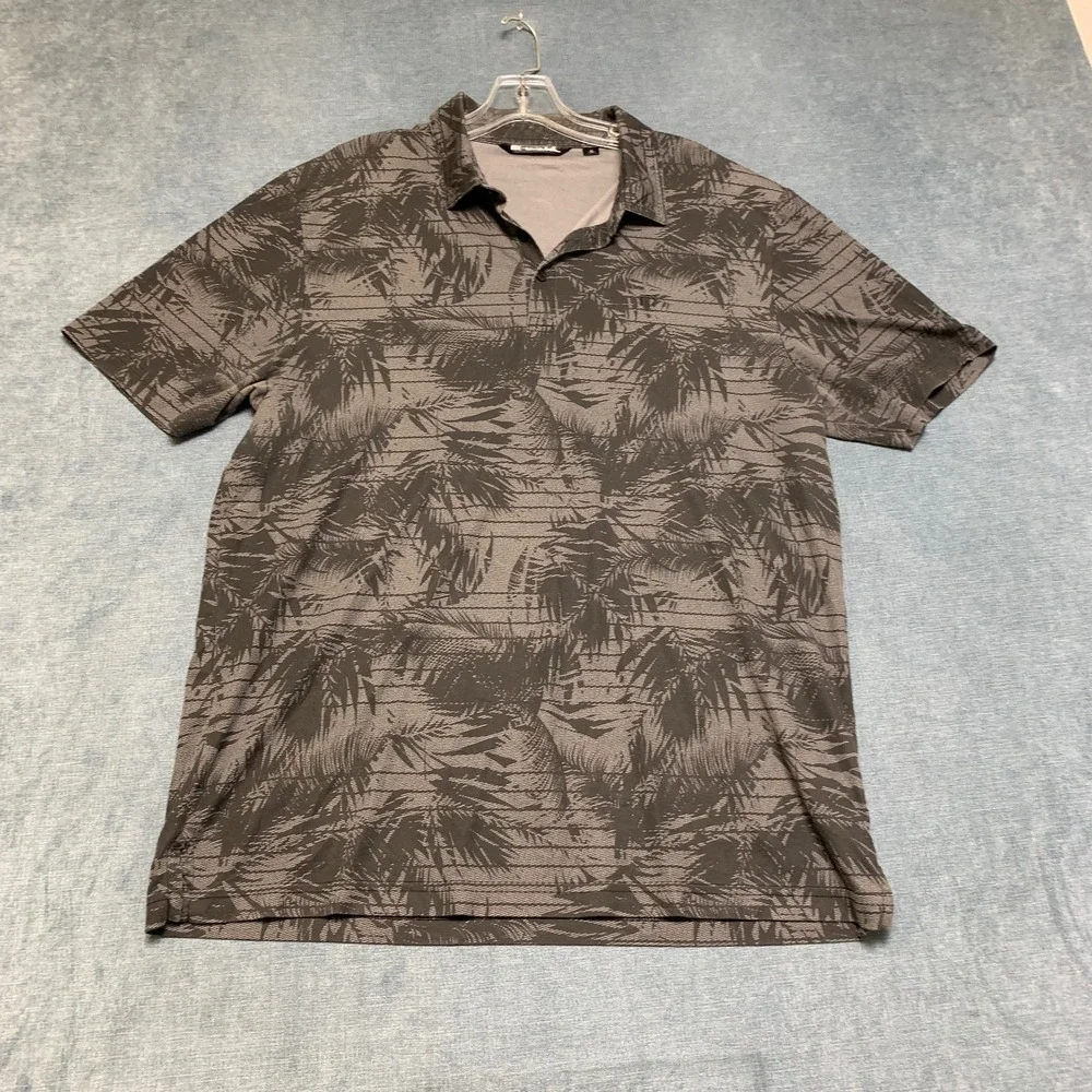 Travis Mathew Polo Shirt Mens XL Gray Palm Tree Collared Performance Golf Tennis